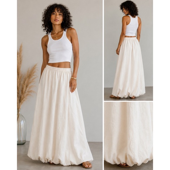 Velvet by Graham & Spencer Dresses & Skirts - Velvet by Graham & Spencer Cream Linen Bubble Hem Maxi Skirt Medium NWT